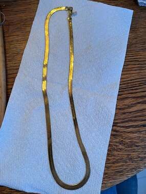 Vintage Gold Tone Herringbone Chain Necklace with Crown Logo Tag
